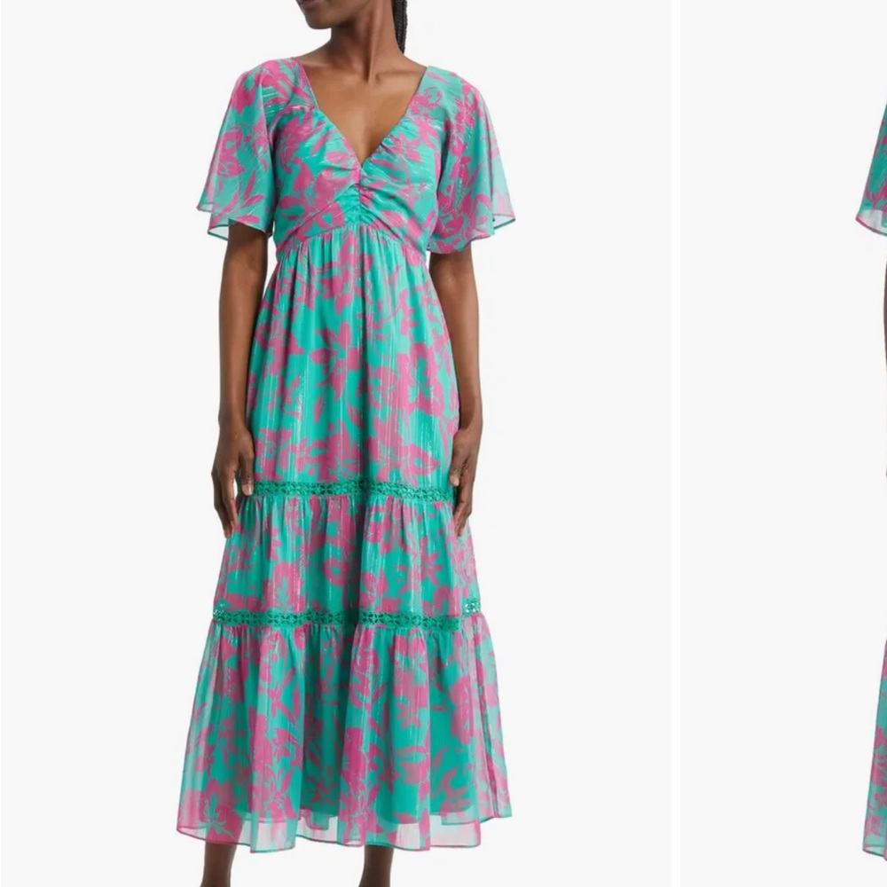 Adelyn Rae Vibrant Pink and Green Maxi Dress